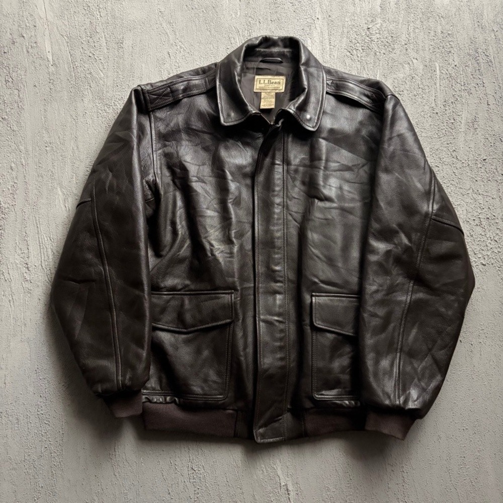 Vintage LL Bean A-2 Leather Bomber Jacket XXL Tall Brown 2000s Goatskin